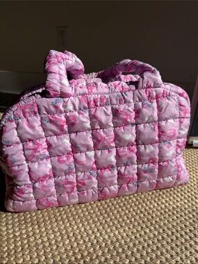 Omg Accessories Quilted Scrunchies Floral Bow Printed Medium Duffle Bag